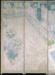 Paravent mit Tauben (Detail der linken Paneele)